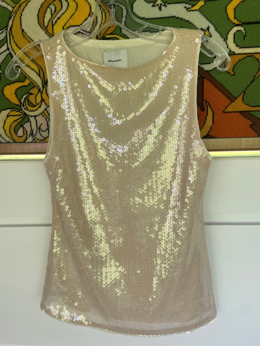 Reformation Iridescent Champagne Sequin Tank